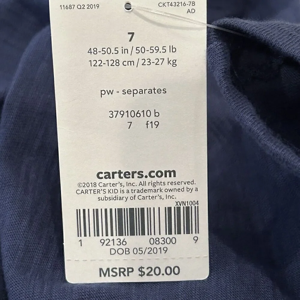 CARTER’S Kid Blue Striped and Solid Short Sleeved Button Front Shirt Boys Size 7